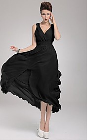 Women's Wrap V Neck Asym Hem Maxi Dress