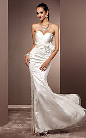  Trumpet/Mermaid Sweetheart Sweep/Brush Train Satin And Tulle Wedding Dress