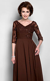  Sheath/Column V-neck Floor-length Chiffon Mother of the Bride Dress