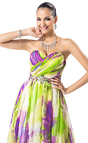 A-line|Princess Sweetheart Floor-Length PrintedChiffon Evening Dress