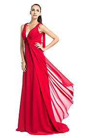  Sheath/Column V-neck Sweep/Brush Train Chiffon Evening Dress