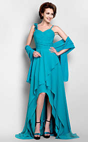  A-line V-neck Asymmetrical Chiffon Mother of the Bride Dress With A Wrap