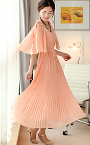 Women's Round Collar Ruffled Pleated Slim Waist Dress
