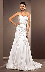  A-line Sweetheart Court Train Satin Chiffon Wedding Dress