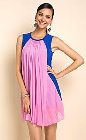 TS Pleats Contrast Color Sleeveless Dress