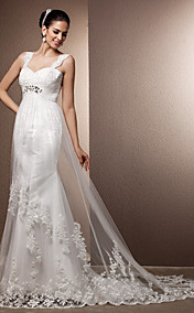  Sheath/Column Straps Court Train Tulle Wedding Dress