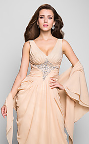 Sheath/Column V-neck Floor-length Chiffon Evening Dress With A Wrap