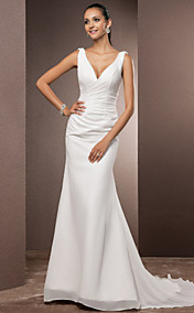  Trumpet/Mermaid V-neck Court Train Chiffon Wedding Dress