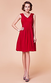 Sheath/Column V-neck Knee-length Chiffon Matte Satin Mother of the Bride Dress 