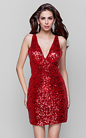  Sheath/Column V-neck Short/Mini Sequined Cocktail Dress