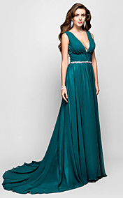 A-line Princess V-neck Sweep/Brush Train Chiffon Evening dress