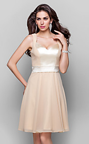 A-line/Princess Sweetheart Straps Short/Mini Chiffon And Stretch Satin Cocktail Dress