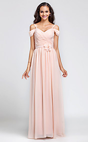  Sheath/Column Off-the-shoulder Floor-length Chiffon Bridesmaid Dress