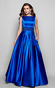 Free Measurements ! Ball Gown Bateau Floor-length Satin Evening/Prom Dress