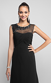 Sheath/Column Jewel Floor-length Chiffon Tulle Evening Dress