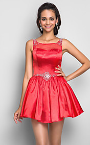 A-line Scoop Short/Mini Satin Cocktail Dress