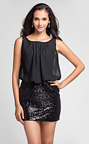  Sheath/Column Scoop Short/Mini Sequined And Chiffon Cocktail Dress