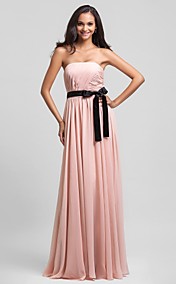  Sheath/Column Strapless Floor-length Chiffon Bridesmaid Dress With Sash/Ribbon