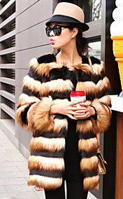 Long Sleeve Collarless Faux Fur Party/Casual Coat