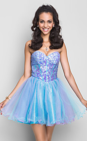 A-line/Princess Sweetheart Short/Mini Sequined And Tulle Cocktail Dress