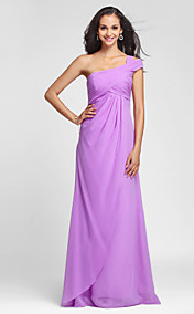  Sheath/Column One Shoulder Floor-length Chiffon Bridesmaid Dress
