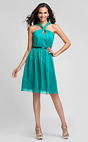  A-line Twist-front Straps Knee-length Chiffon Bridesmaid Dress