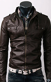 Men's PU Leather Stand Collar Short Jacket