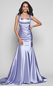 Trumpet/Mermaid Straps Sweep/Brush Train Stretch Satin Evening Dress 