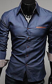 Men'S Leather Pocket Slim Denim Shirt 