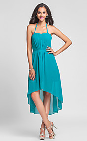  A-line Halter Asymmetrical Chiffon Bridesmaid Dress