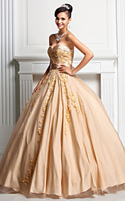 Ball Gown Sweetheart Floor-length Tulle And Satin Evening/Prom Dress