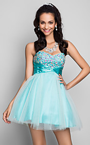 A-line/Princess Sweetheart Short/Mini Tulle And Satin Cocktail Dress