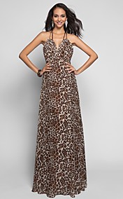 Sheath/Column Halter Backless V-neck Floor-length Chiffon Evening Dress   