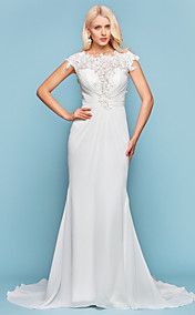  Trumpet/Mermaid Jewel Court Train Chiffon Wedding Dress