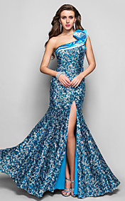 Trumpet/Mermaid One Shoulder Floor-length Sequined Evening Dress