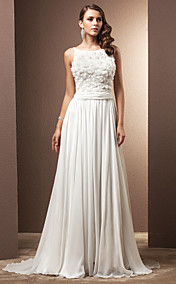 Sheath/Column Straps Court Train Chiffon Wedding Dress