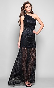  Trumpet/Mermaid One Shoulder Asymmetrical /Tea-length Lace cocktail dress