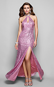 Sheath/Column High Neck Floor-length Sequined Evening Dress