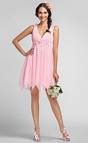 A-line Princess V-neck Short/Mini Chiffon Bridesmaid Dress