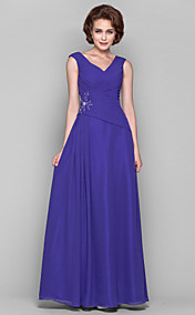 A-line Princess V-neck Floor-length Chiffon Mother of the Bride Dress