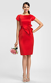 Sheath/Column Jewel Knee-length Satin Bridesmaid Dress