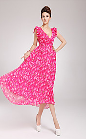 Women's Ruffle Sleeves Asym Hemline Maxi Dress