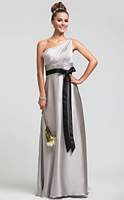 Sheath/Column One Shoulder Natural Floor-length Satin Chiffon Bridesmaid Dress