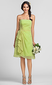 Sheath/Column Strapless Knee-length Chiffon  Bridesmaid Dress