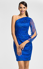 Sheath/Column One Shoulder Knee-length Lace Bridesmaid Dress