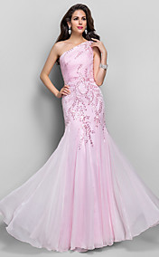 Trumpet/Mermaid One Shoulder Floor-length Beading Chiffon Evening Dress