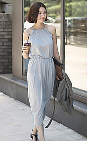 Women's Halter Pleats Slim Waist Asym Hem Midi Dresses