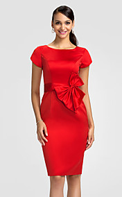 Sheath/Column Jewel Knee-length Satin Bridesmaid Dress