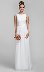 Sheath/Column Bateau Chiffon and Lace Bridesmaid Dress
