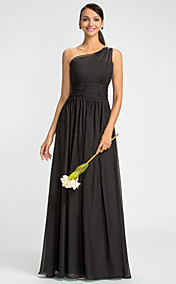 Sheath/Column One Shoulder Floor-length Chiffon Bridesmaids Dress With Beading(612441)